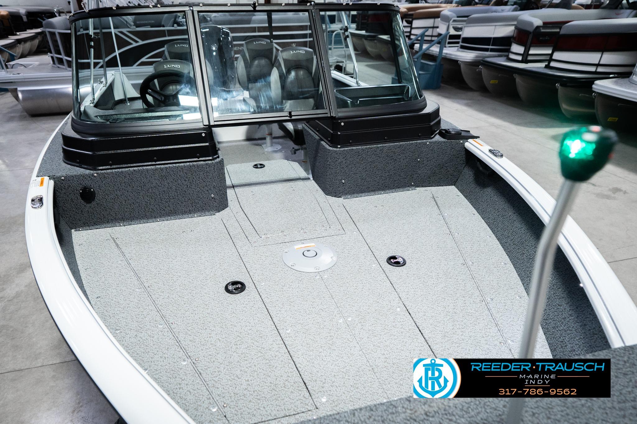 2026 Lund 1700 Explorer Sport boat interior at Reeder Trausch Marine showroom.