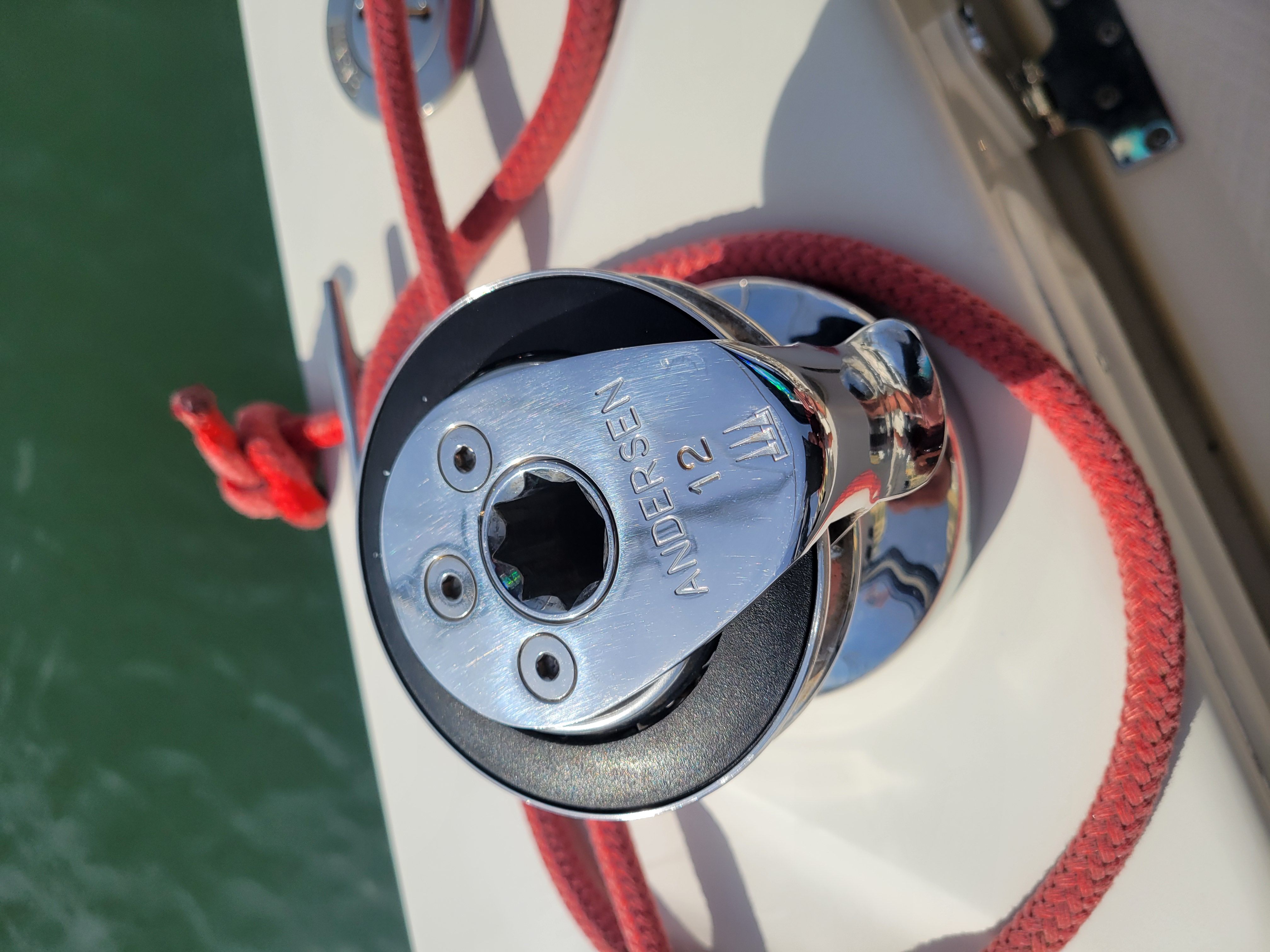 Close-up of an Andersen winch on a Hake/Seaward 26 RK boat.