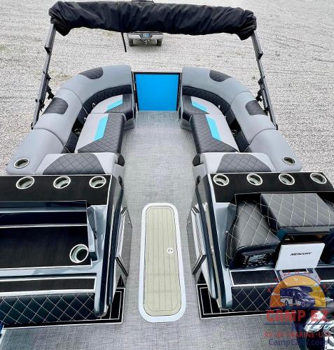 2024 Massimo Marine T-25 Ultra Lounger pontoon boat interior with luxurious seating and modern amenities.