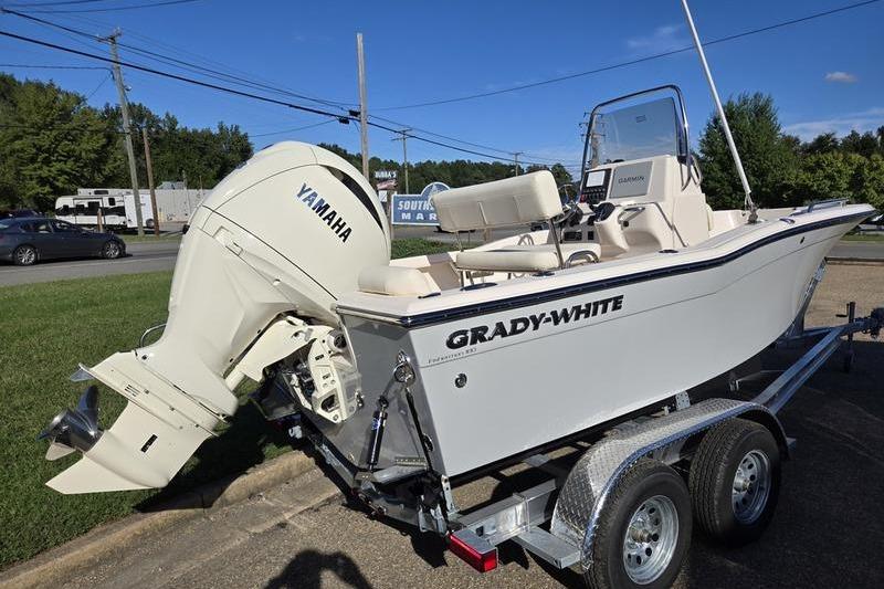 2026 Grady-White Fisherman 180 boat on trailer with Yamaha outboard motor.
