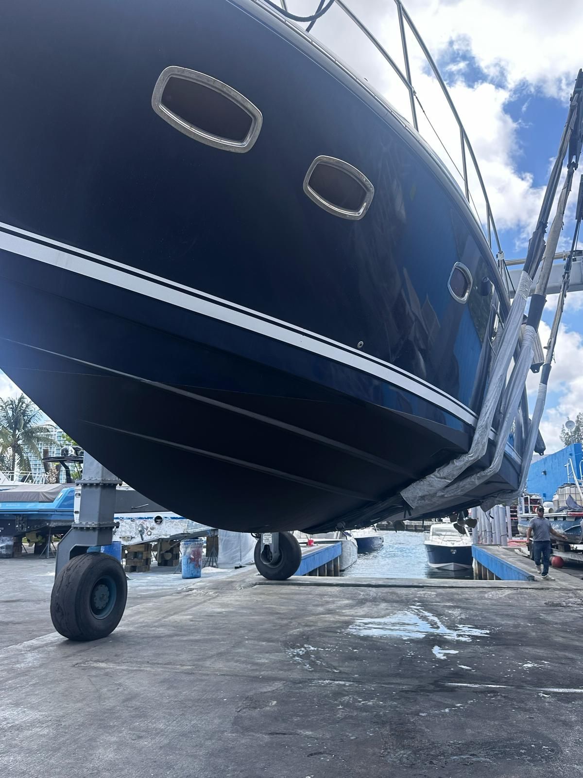 2010 Sea Ray 450 boat in dry dock.