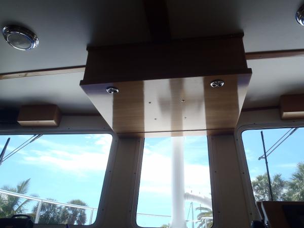 Interior view of 2025 Great Harbour N40 yacht with ceiling lights and windows.