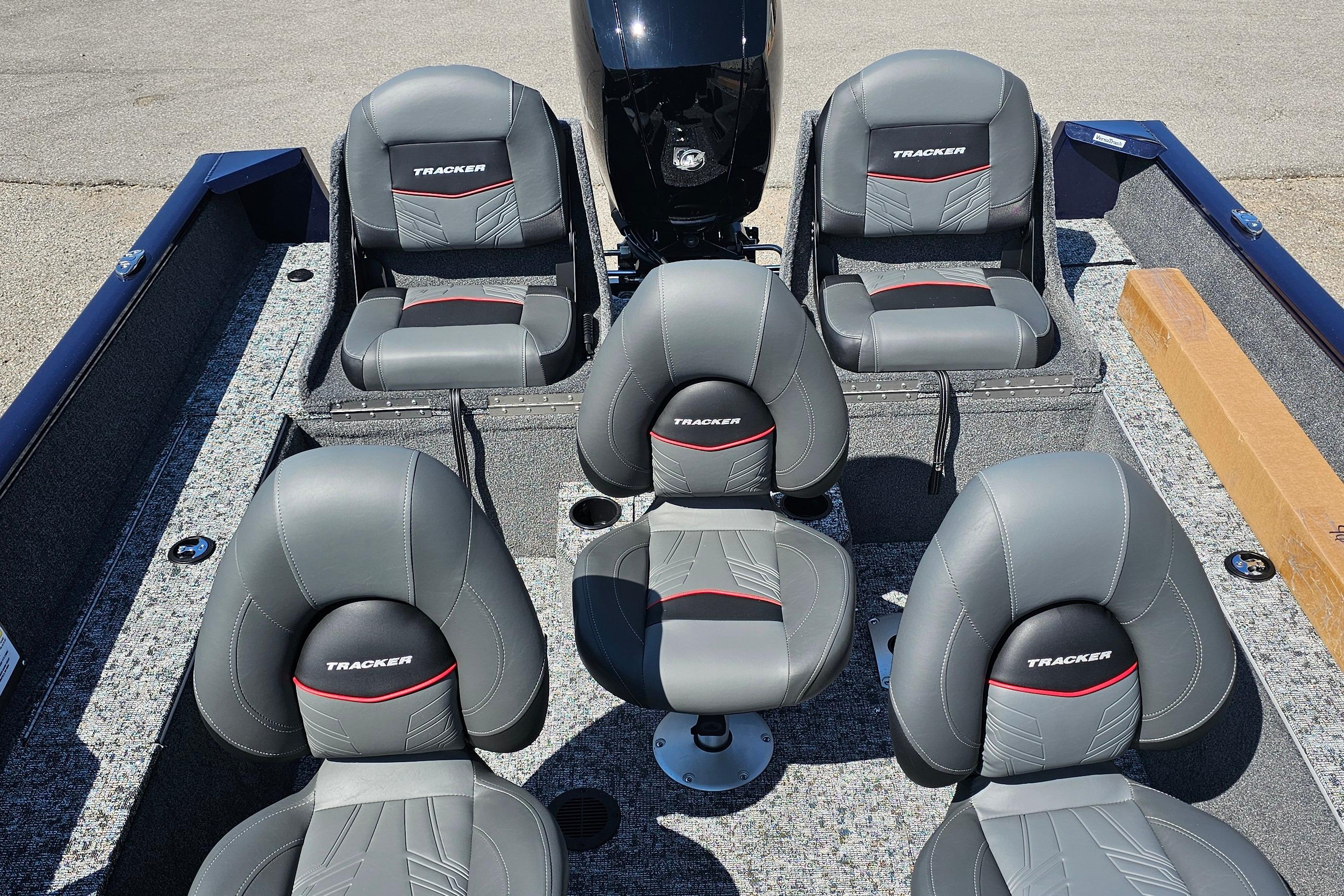 2026 Tracker Pro Guide V-175 Combo boat interior with gray seating and modern design.