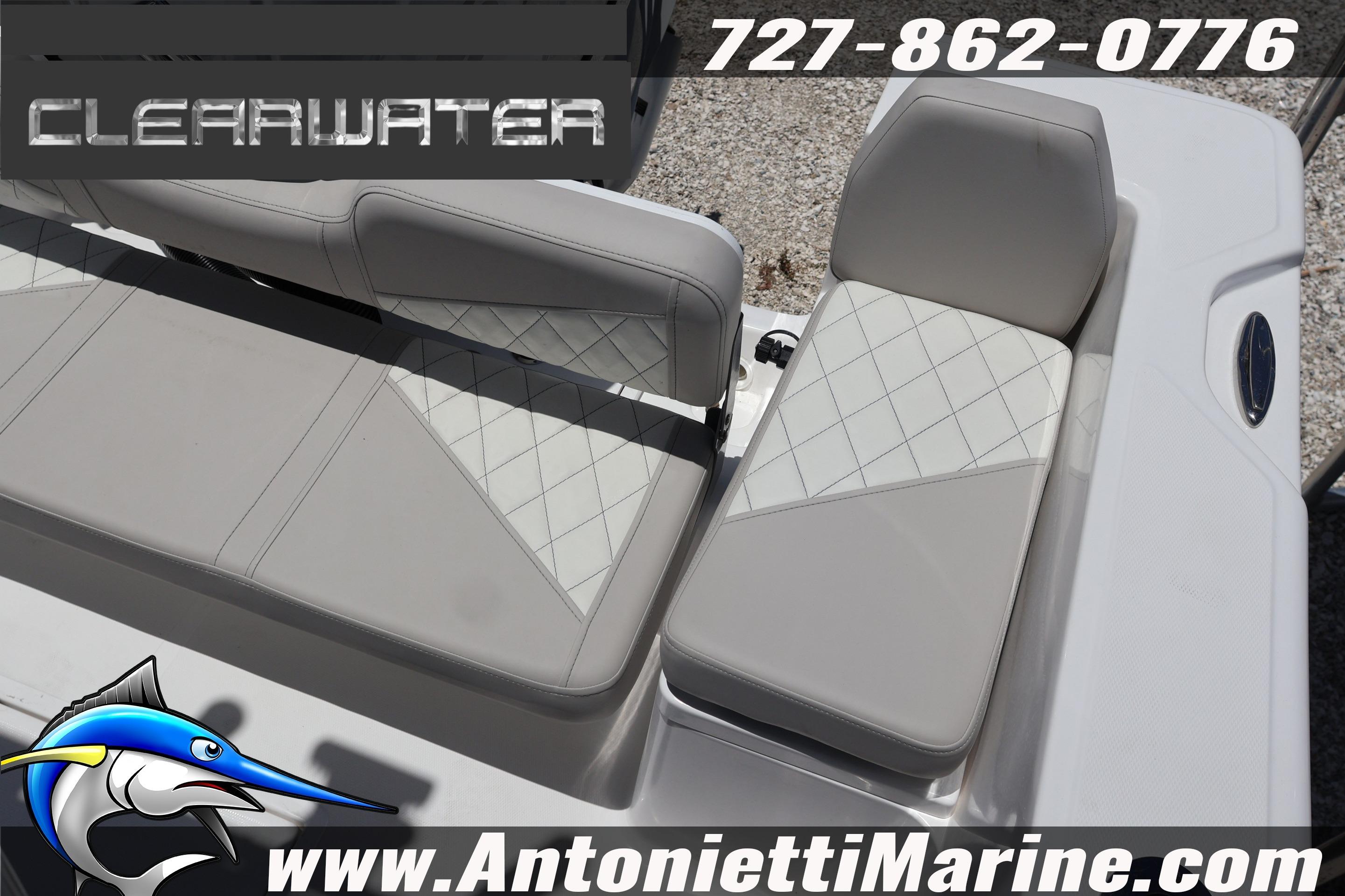 2026 Clearwater 2000 Center Console boat seating with diamond-pattern upholstery.