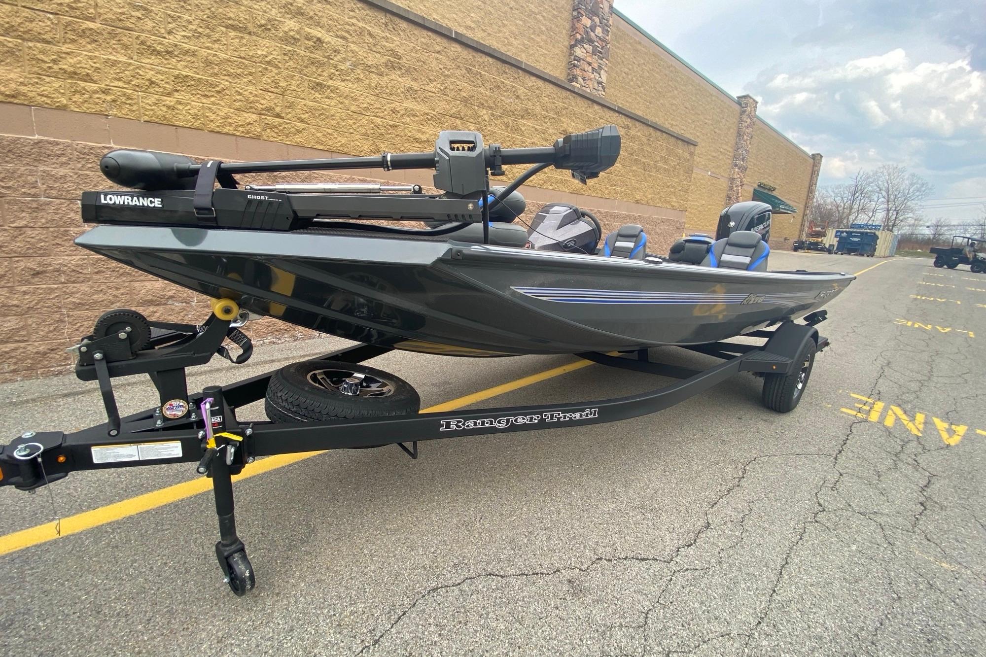 2026 Ranger RT178 fishing boat on trailer, featuring Lowrance equipment.