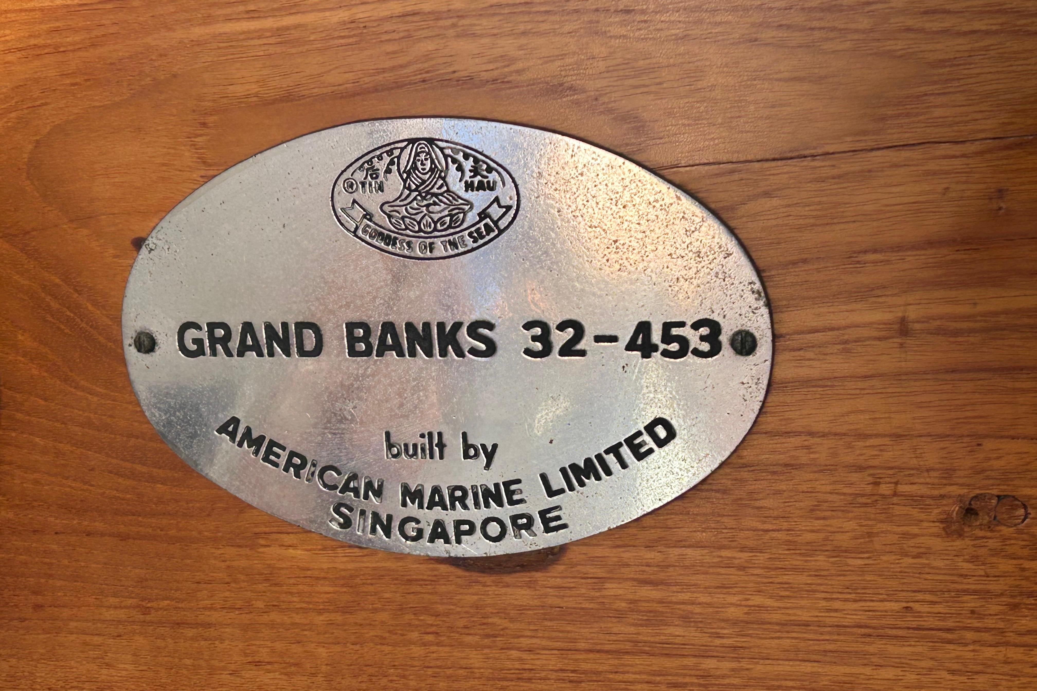 1973 Grand Banks 32 Sedan nameplate, built by American Marine Limited, Singapore.
