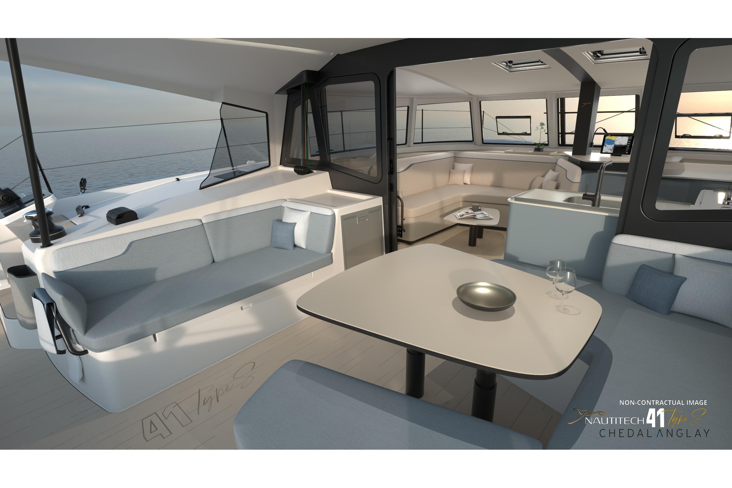 Interior of Nautitech 41 Type S yacht, model year 2026.