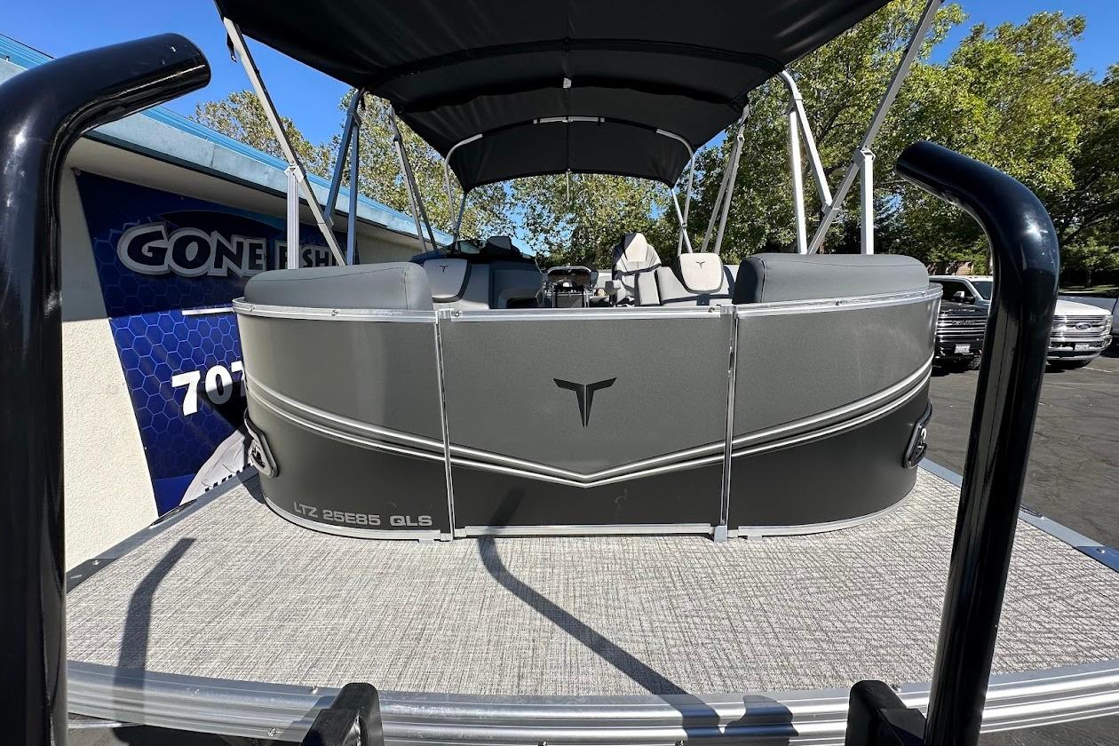 2026 Tahoe Pontoon LTZ Quad Lounger Shift 23, gray exterior, parked outdoors.