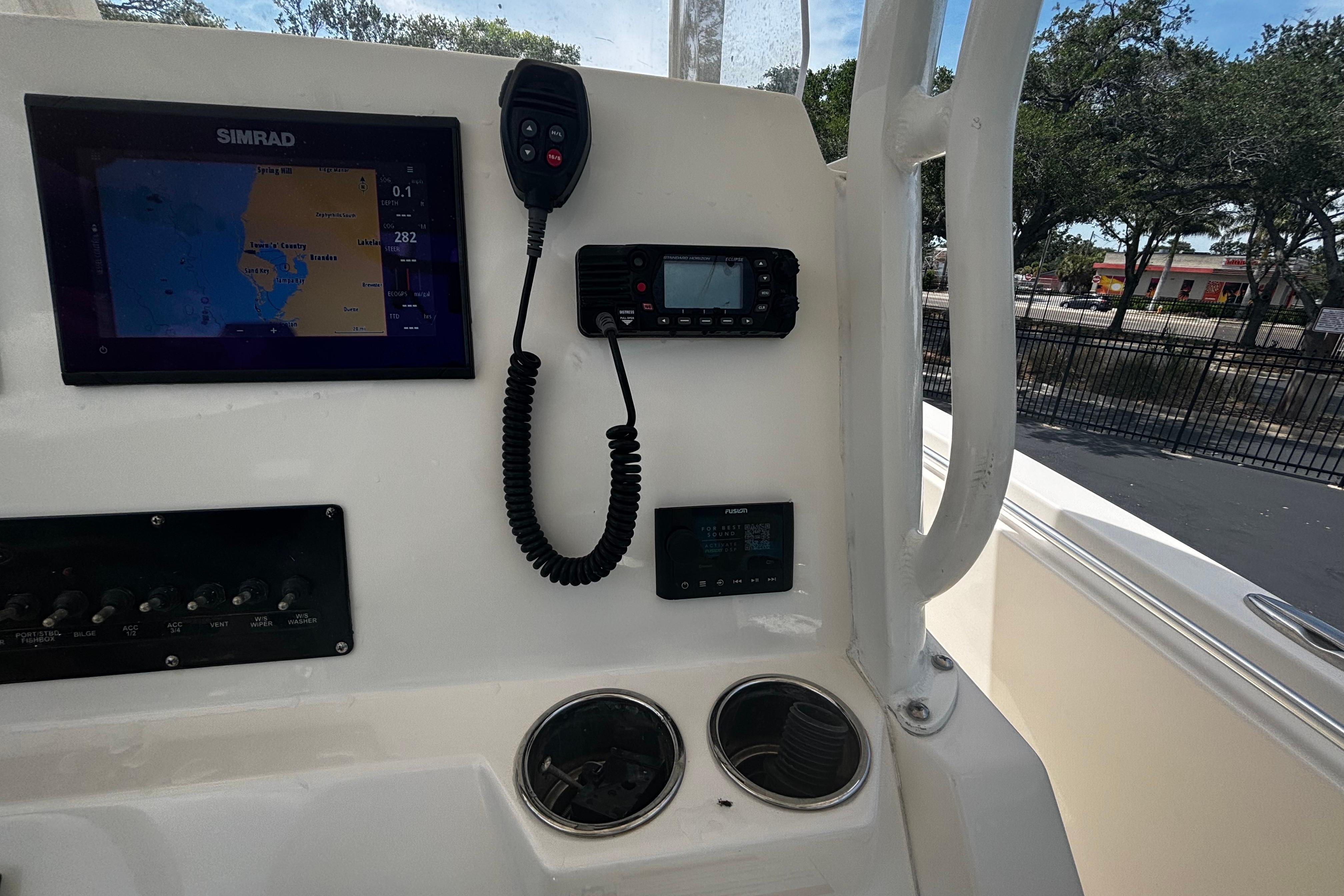 2023 Cobia 262 Center Console dashboard with navigation and communication equipment.