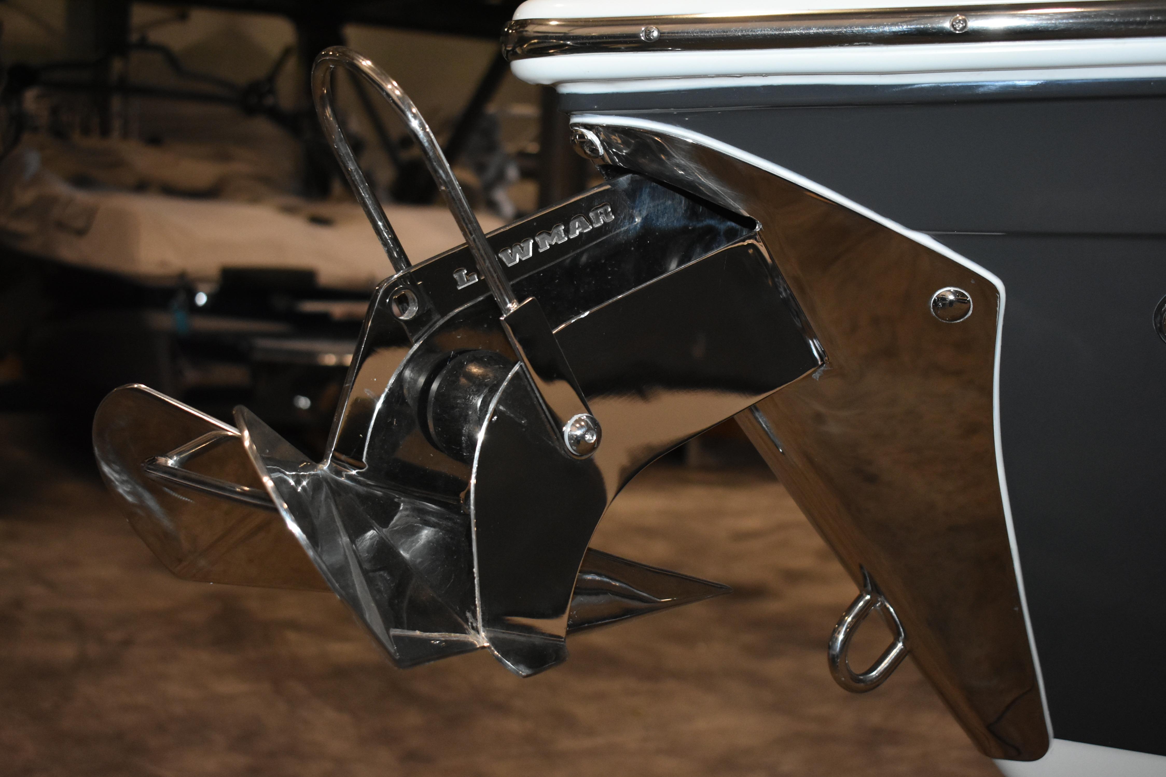2023 Cobalt R8 boat anchor detail with polished metal finish.