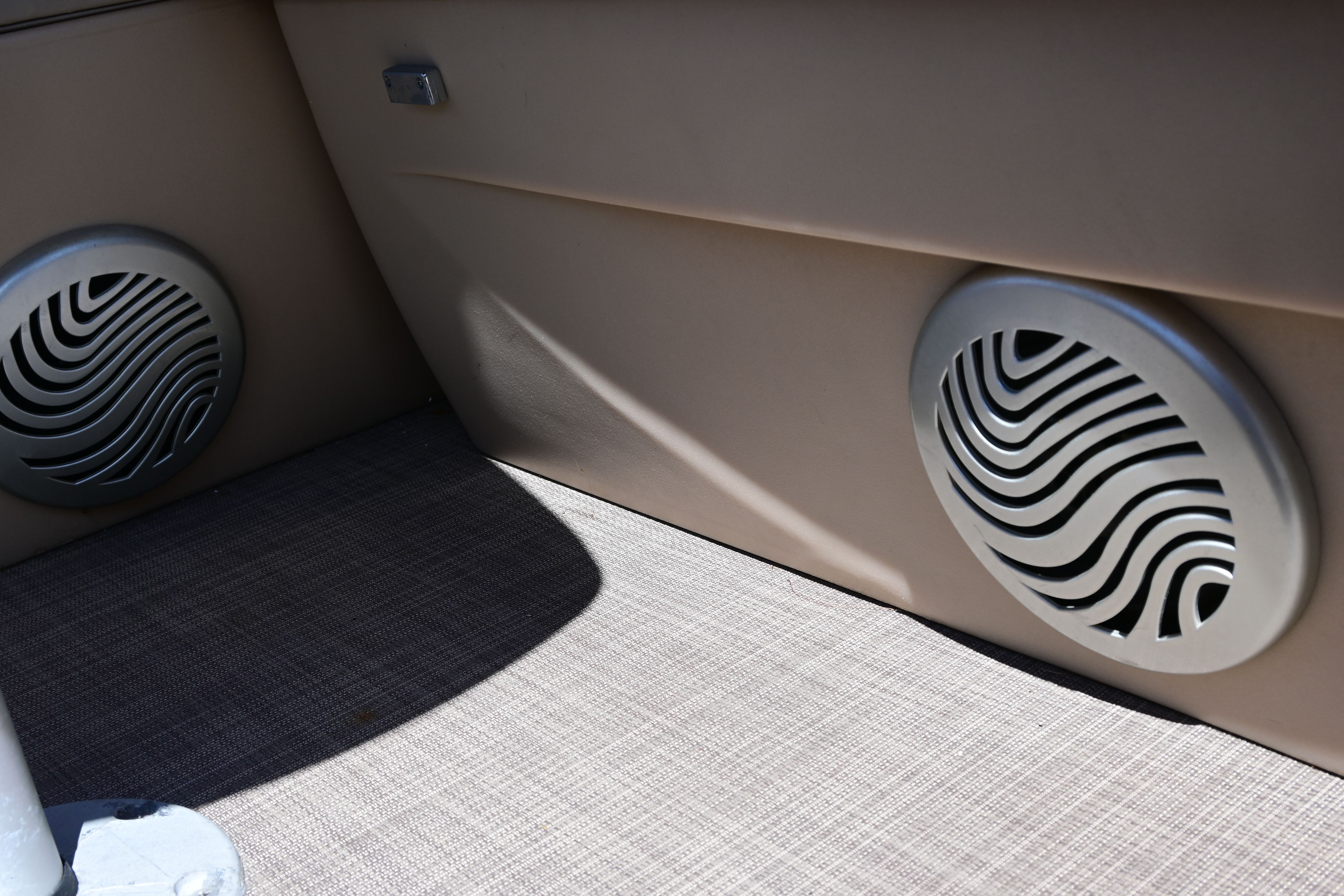 Speakers inside a 2019 Sun Tracker FISHI boat interior.