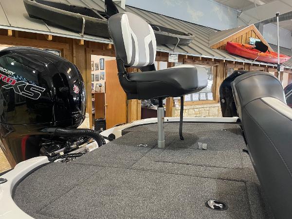 2025 Nitro Z18 Pro boat interior with seating and Mercury Pro XS engine.