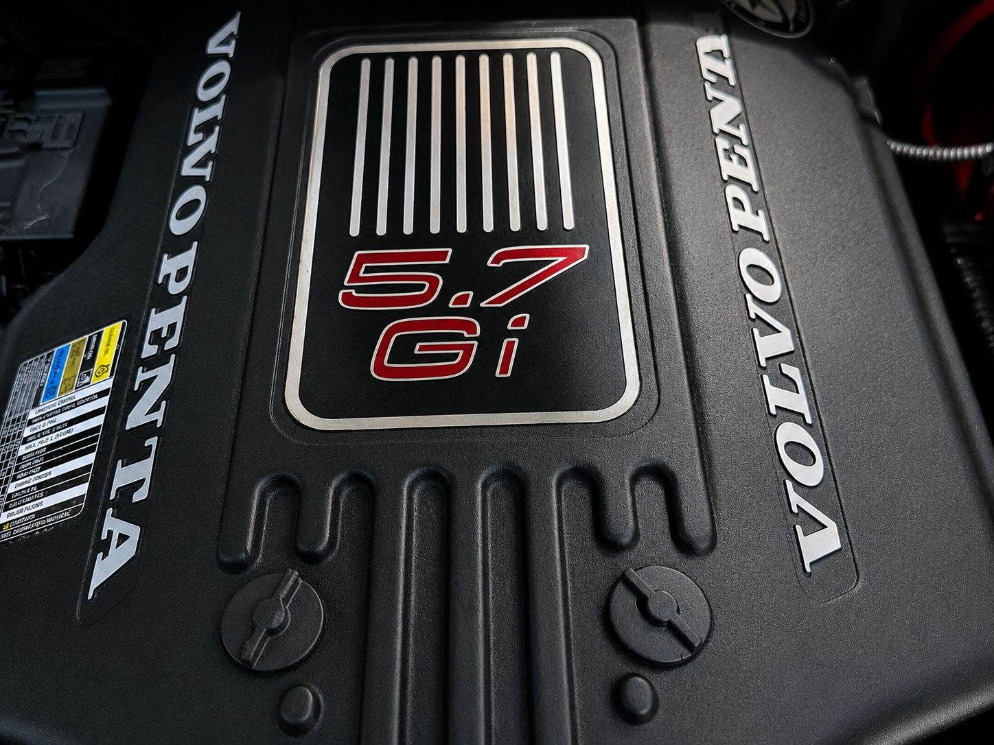Close-up of a Volvo Penta 5.7 Gi engine in a 2006 Monterey 270 Cruiser.
