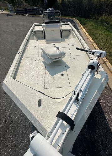 2024 Ranger RB200 boat with trolling motor on a sunny day.