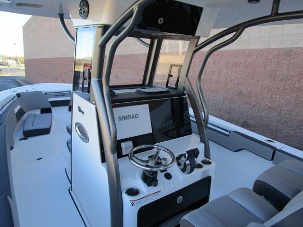 2025 Sea Pro 292 Offshore boat interior with modern helm and seating.