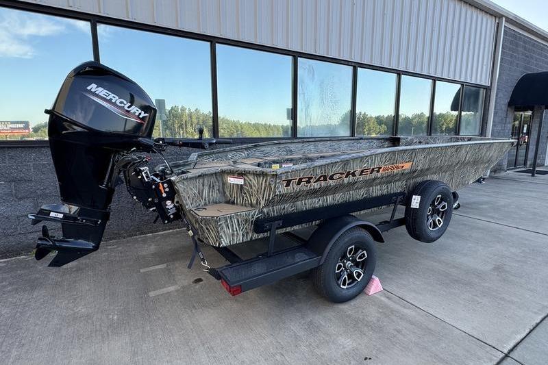 2026 Tracker Grizzly 1756 T Marsh boat with Mercury engine on trailer.