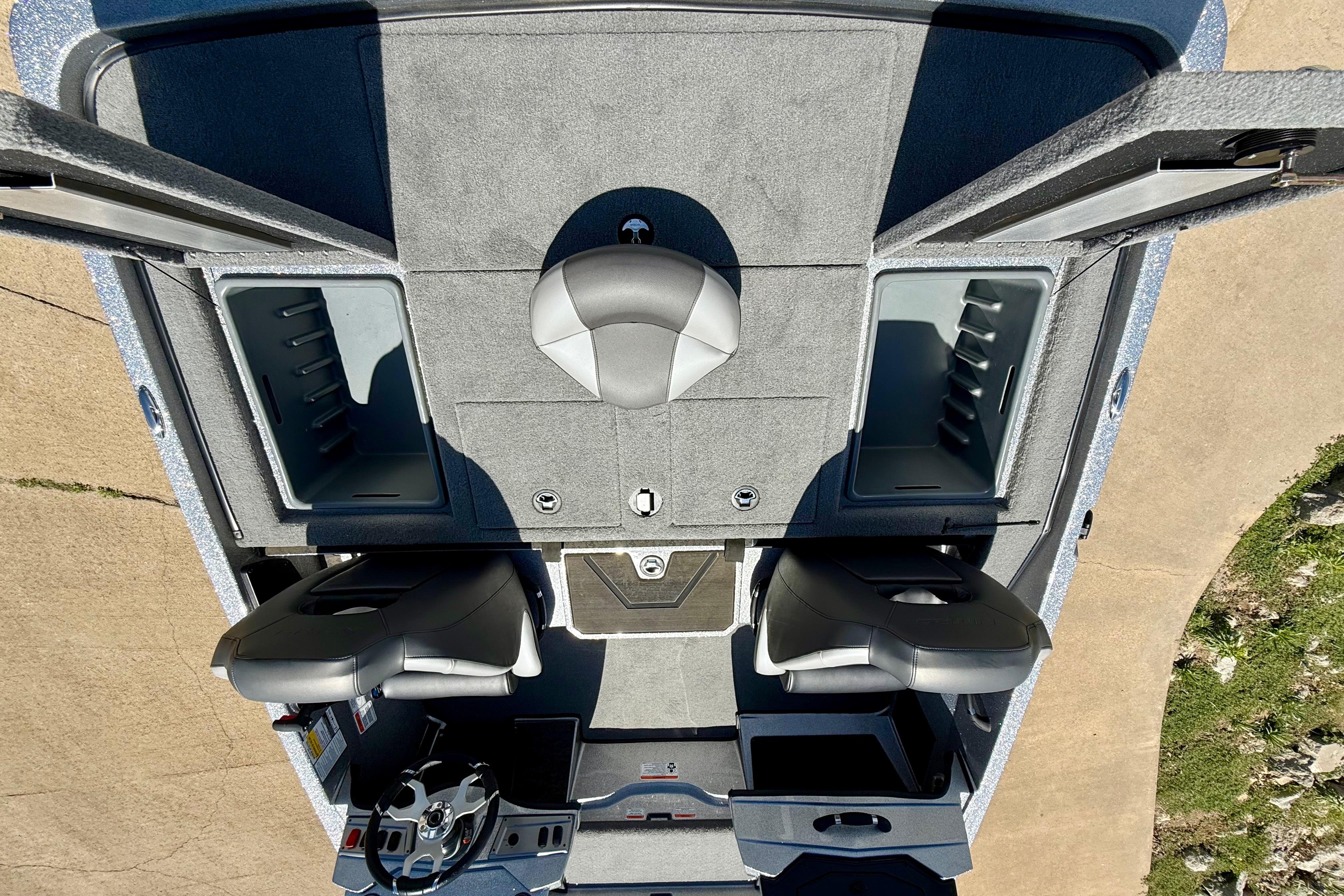 2026 Nitro Z19 XL boat interior with seating and storage compartments.