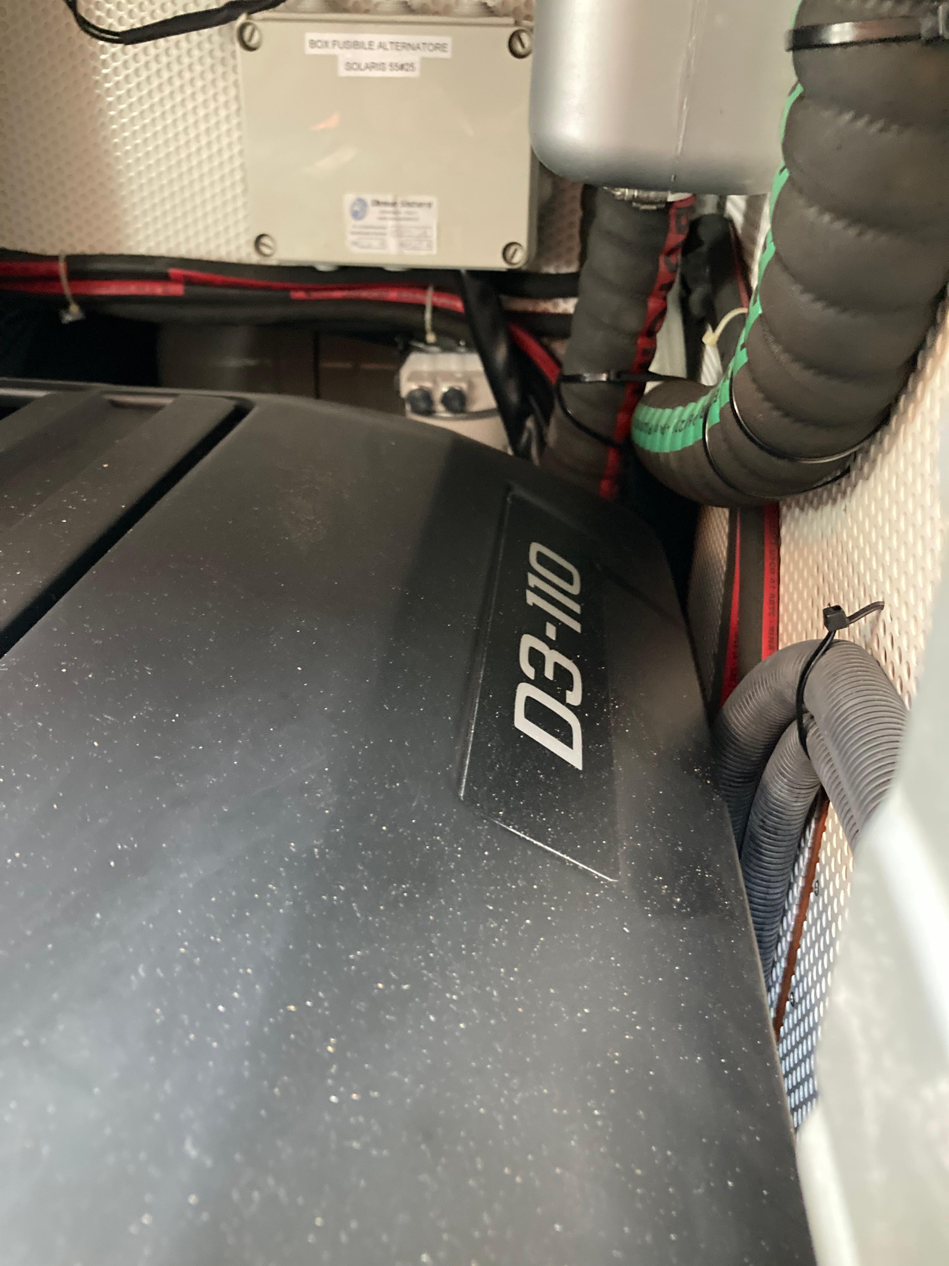 Engine compartment of a 2022 Solaris 55 yacht, featuring a D3-110 engine.