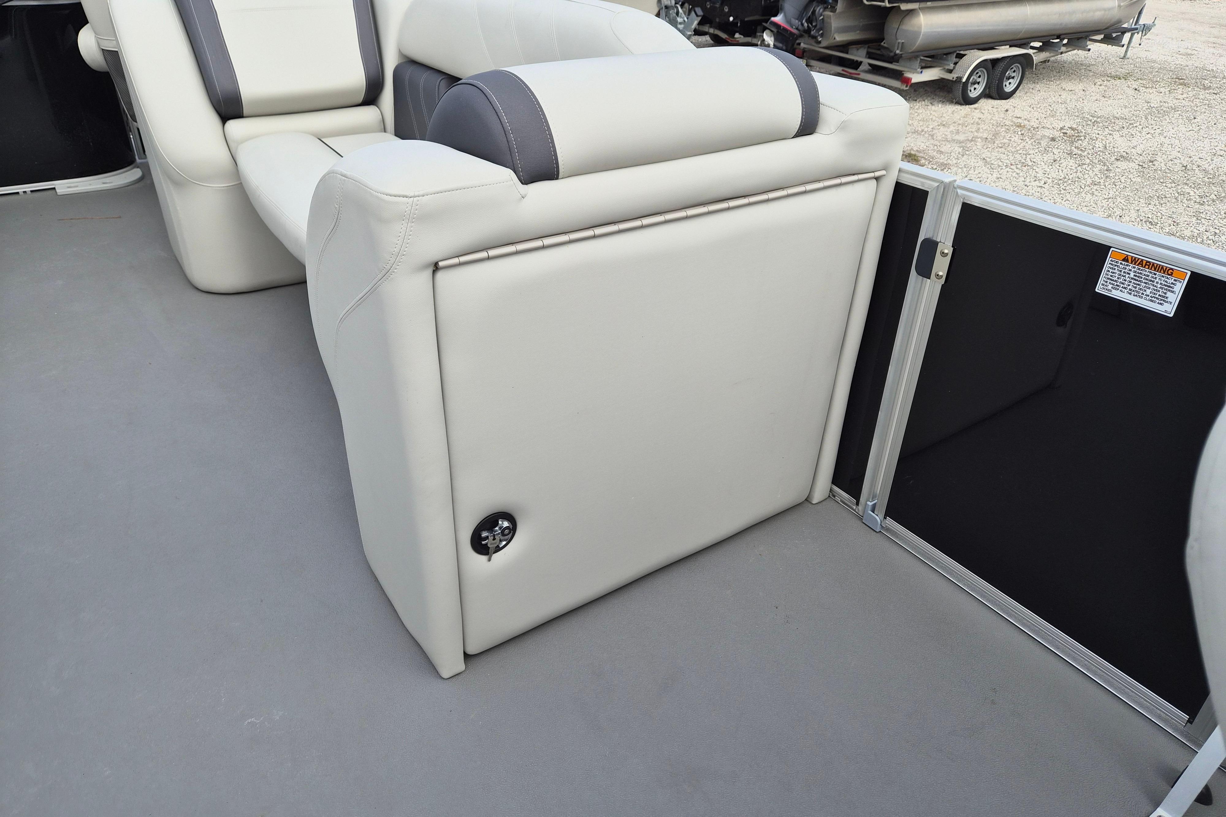 Interior seating of 2025 Sylvan Mirage Fish 8522 Party Fish 4.0 pontoon boat.