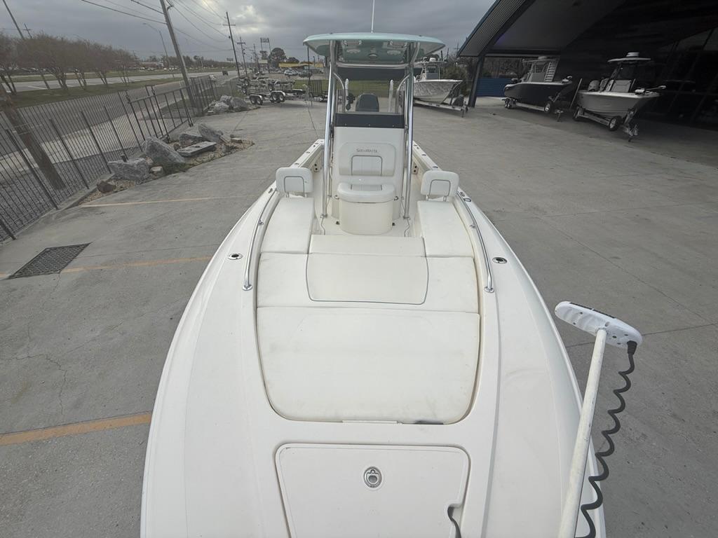 2017 ShearWater 270 Carolina Flare boat on display at a marina.