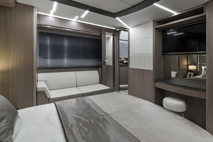 Manufacturer Provided Image: Luxurious interior of 2025 Galeon 640 Fly yacht with modern furnishings and ambient lighting.