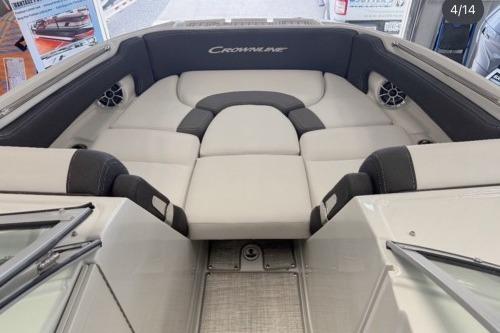 2026 Crownline Eclipse E255 boat interior with plush seating and modern design.