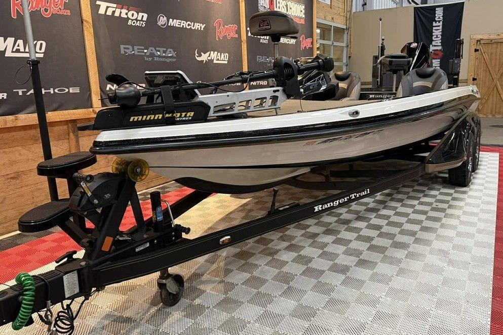 2020 Ranger Z520L boat on display with Minn Kota motor and Ranger Trail trailer.