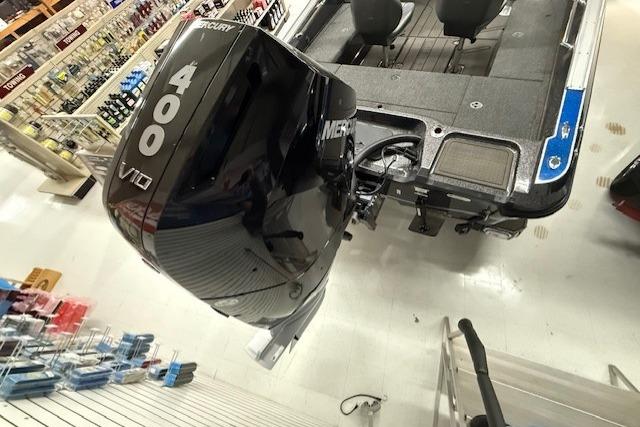 2024 Nitro ZV21 boat with Mercury 400 V10 outboard motor in showroom.