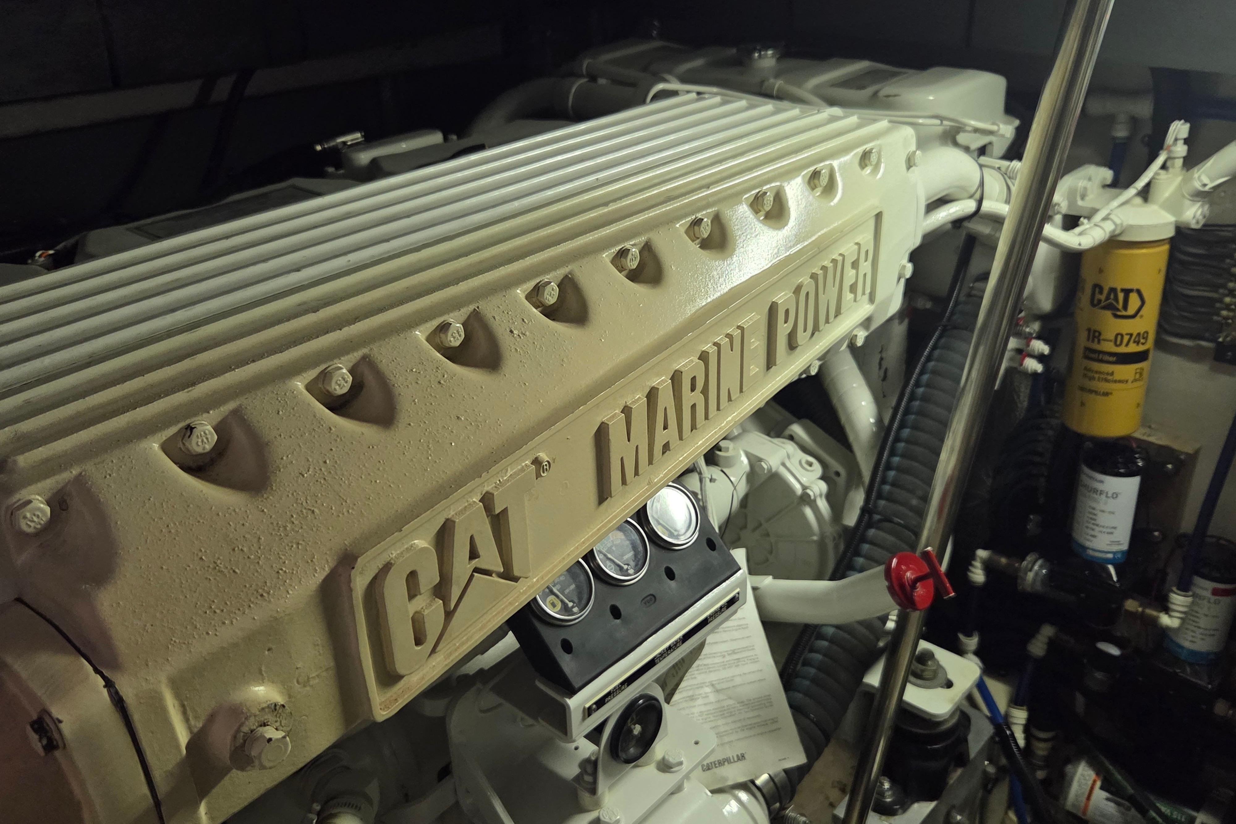 Engine room of 2000 Sea Ray Sundancer 540 with CAT Marine Power engine.