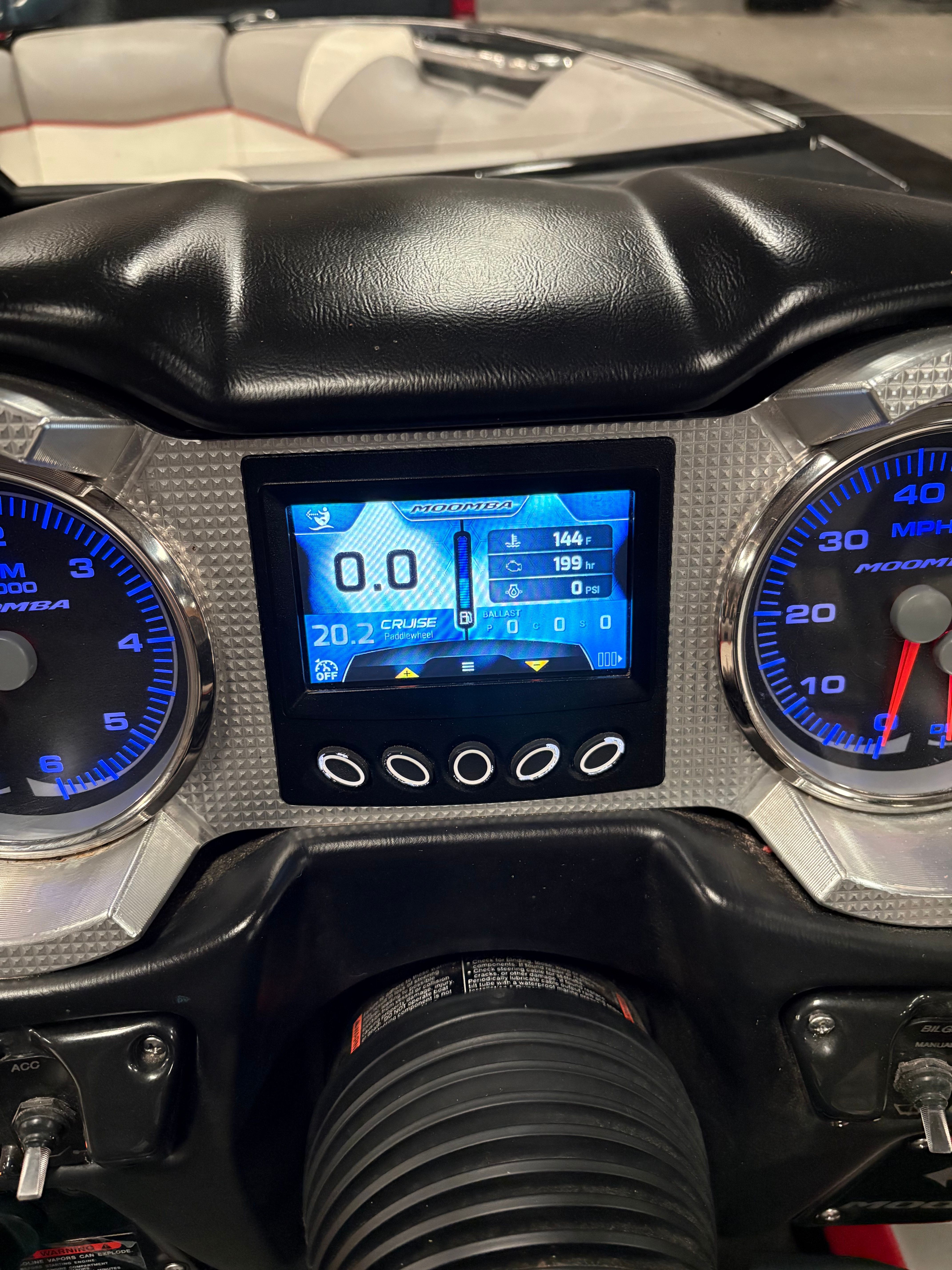 Dashboard of a 2019 Moomba Craz boat with digital displays.