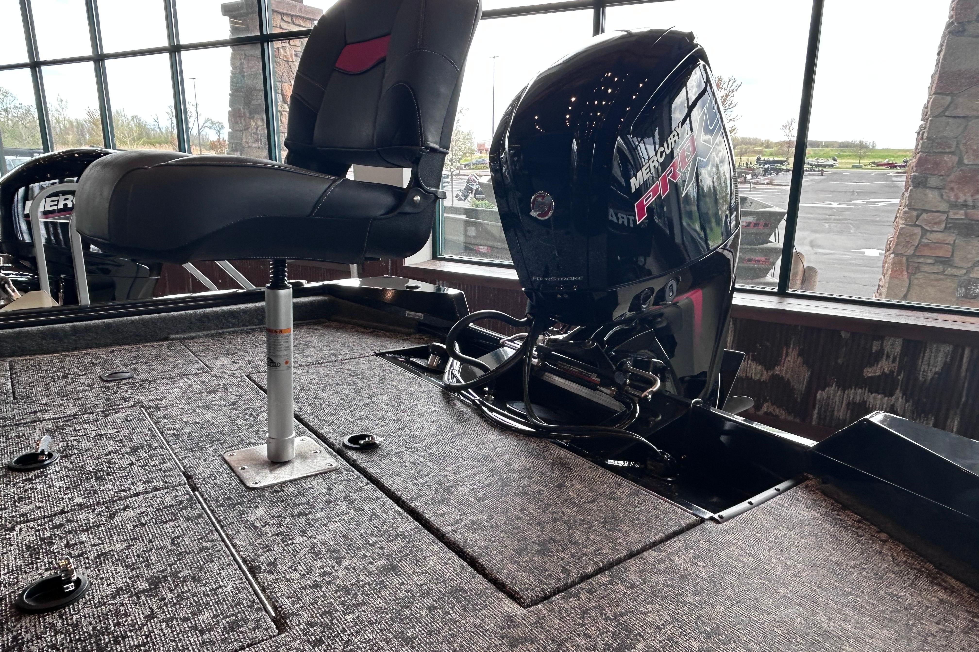 2026 Tracker Pro Team 195 boat interior with Mercury engine and seating.