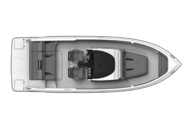 Manufacturer Provided Image: Top view of 2026 Monterey Elite 25 SD boat layout, featuring seating and helm.