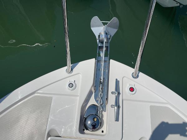 Bow anchor system on a 2024 Back Cove 34O boat.