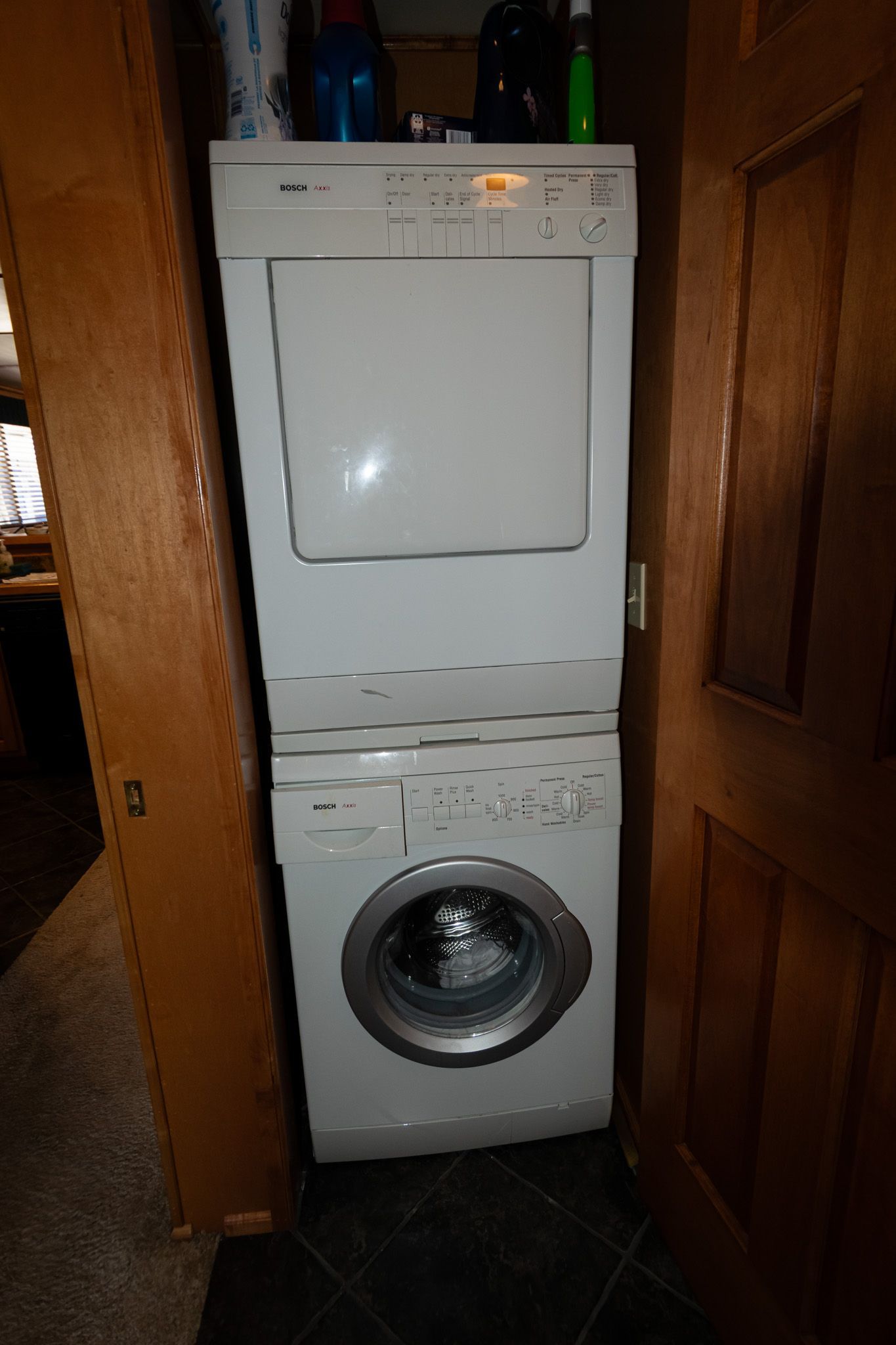 Stacked washer and dryer in a closet, Lakeview 16x70, 2003.