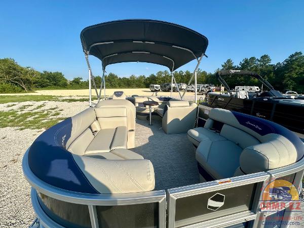 2025 South Bay 224FCR LE pontoon boat with spacious seating and canopy.