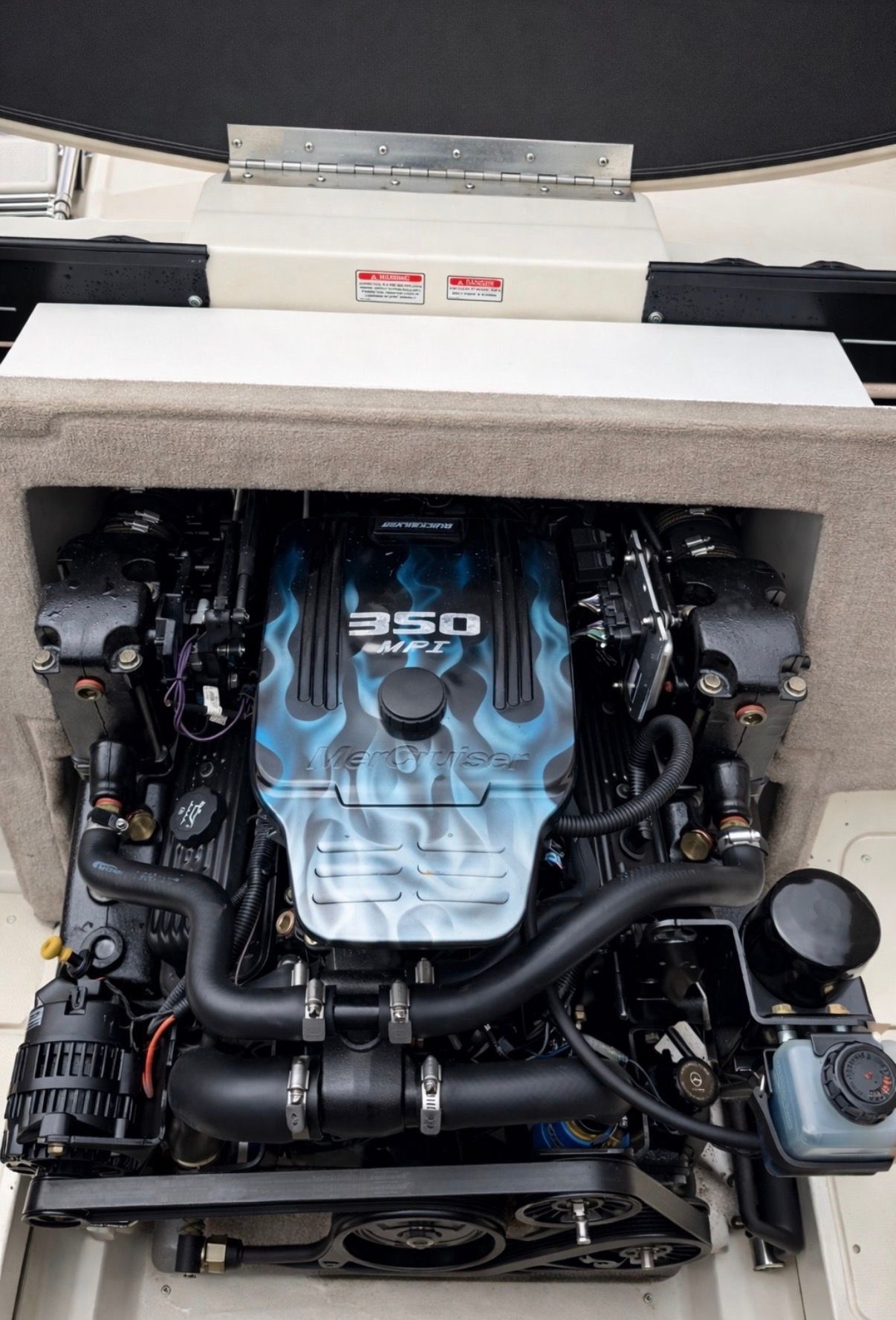 Engine of a 2005 Sea Ray 200 Sport boat.