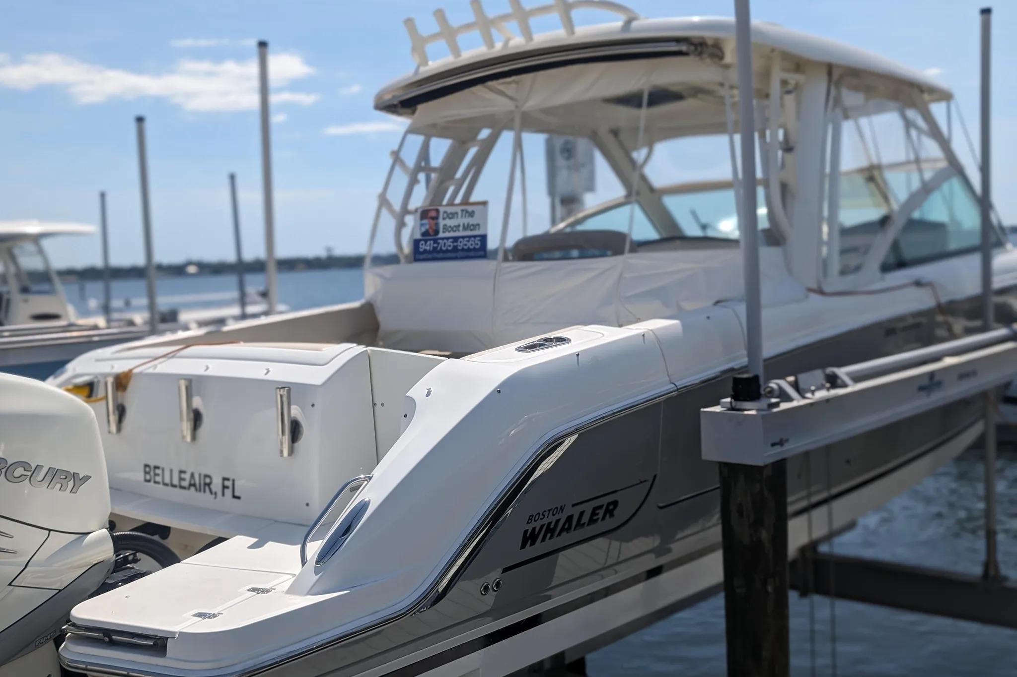 2017 Boston Whaler 320 Vantage boat docked in Belleair, FL marina.
