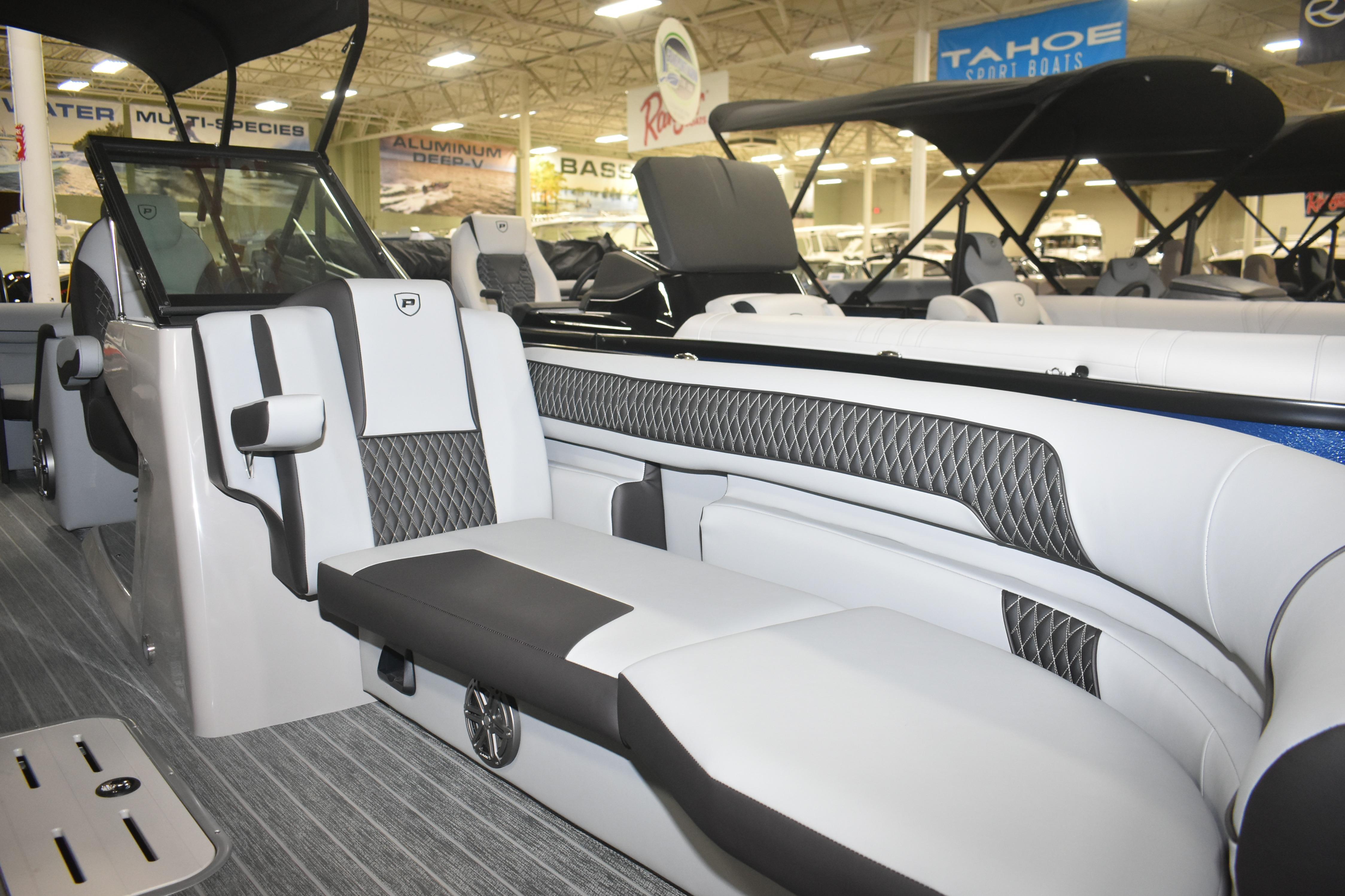 2026 Premier 250 Solaris Sport boat interior with luxurious seating and modern design.
