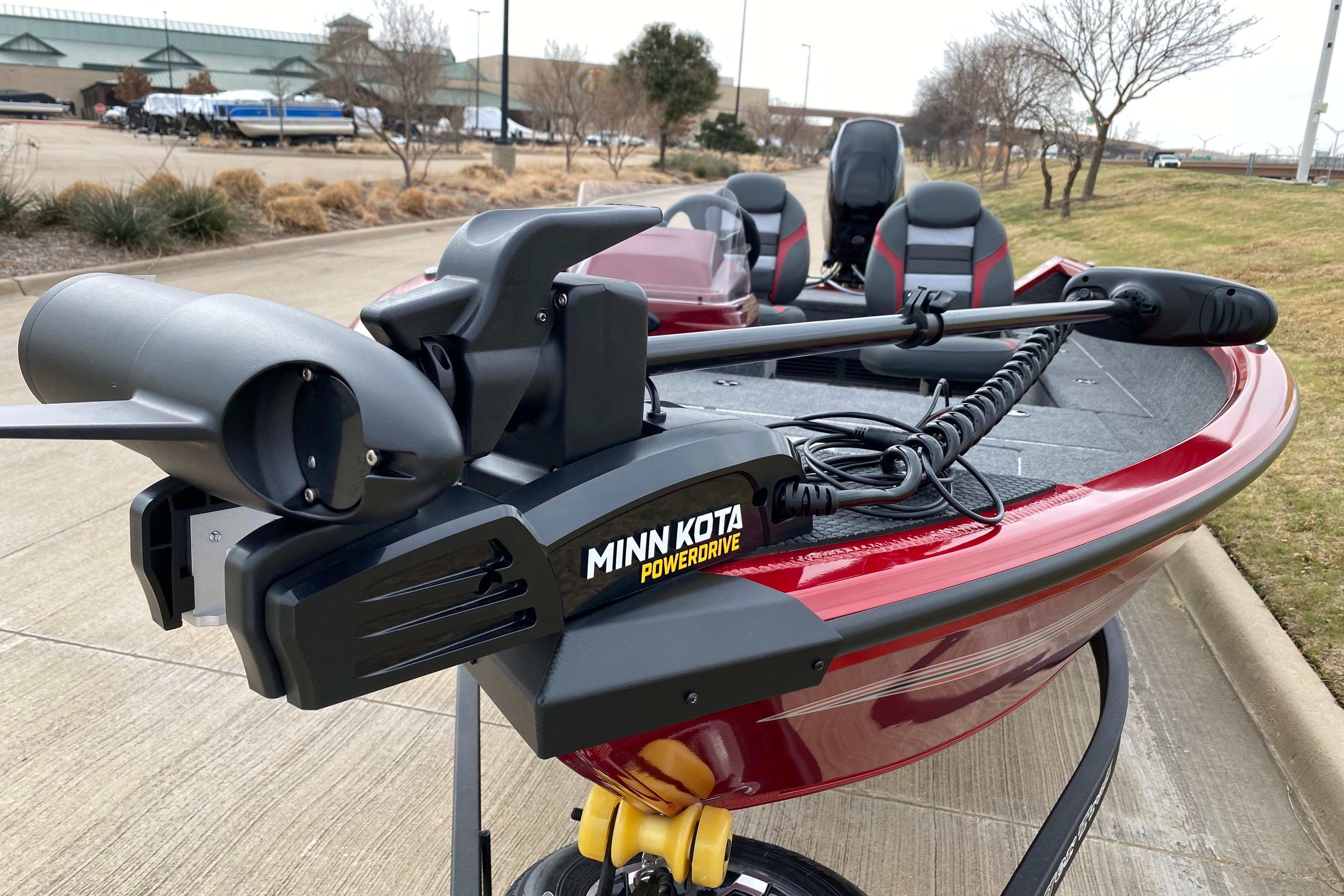 2026 Ranger VS1665SC boat with Minn Kota PowerDrive motor, parked outdoors.