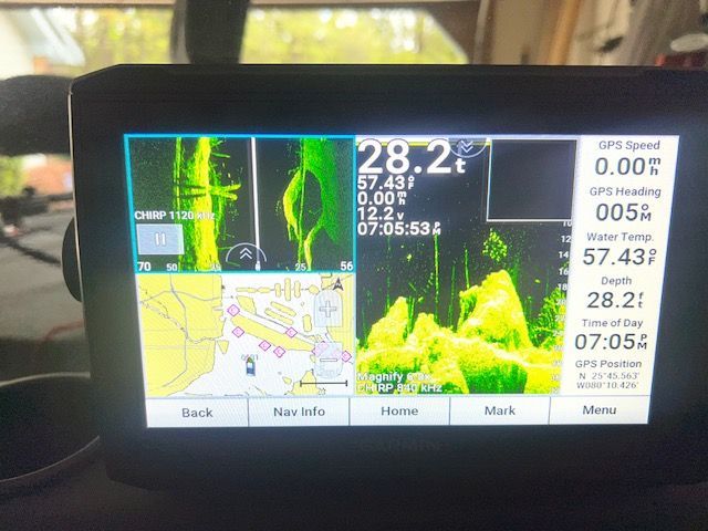 Fishfinder display on Bass Tracker Classic XL 2022 boat.