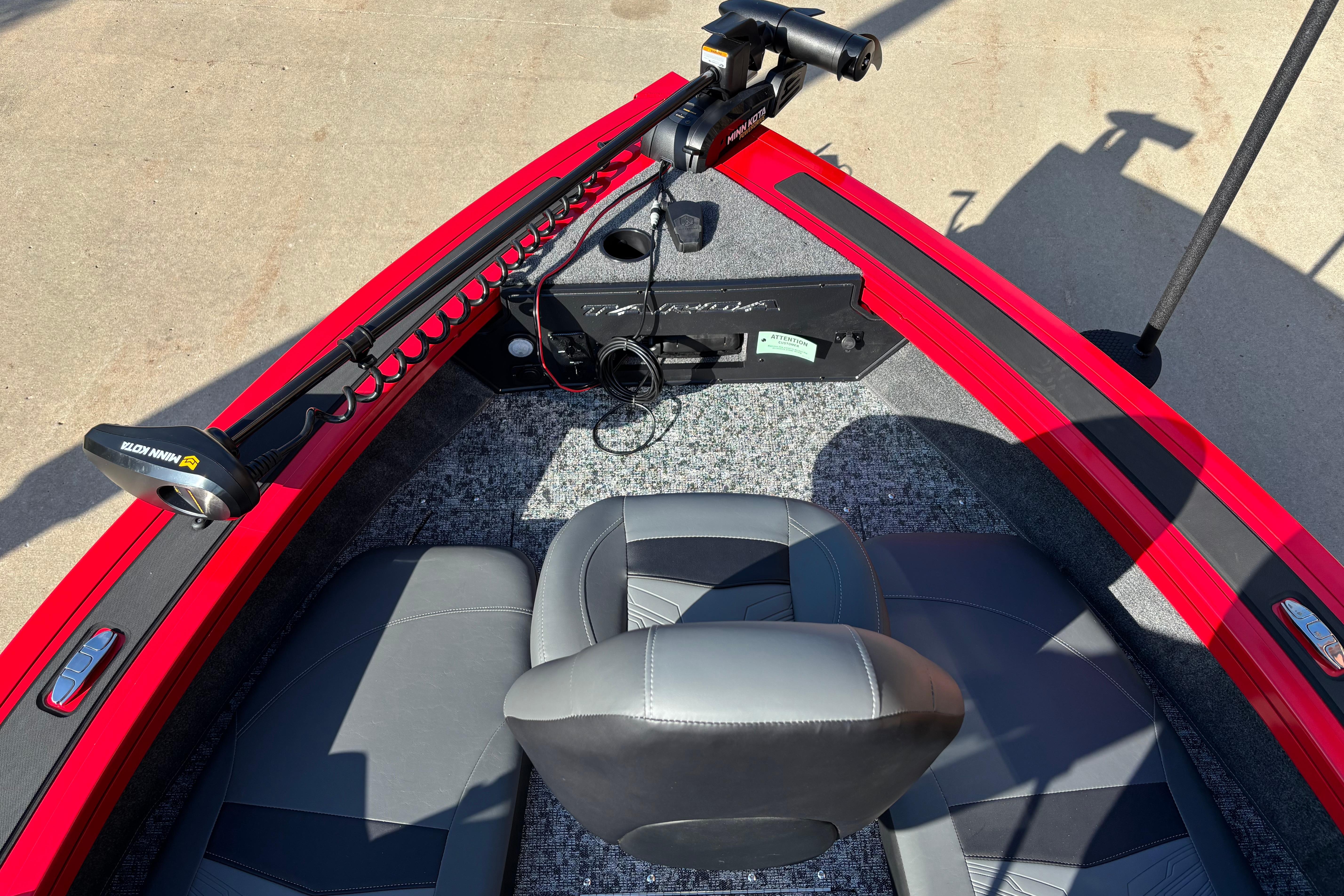 2026 Tracker Targa V-19 Combo boat interior with seating and trolling motor.
