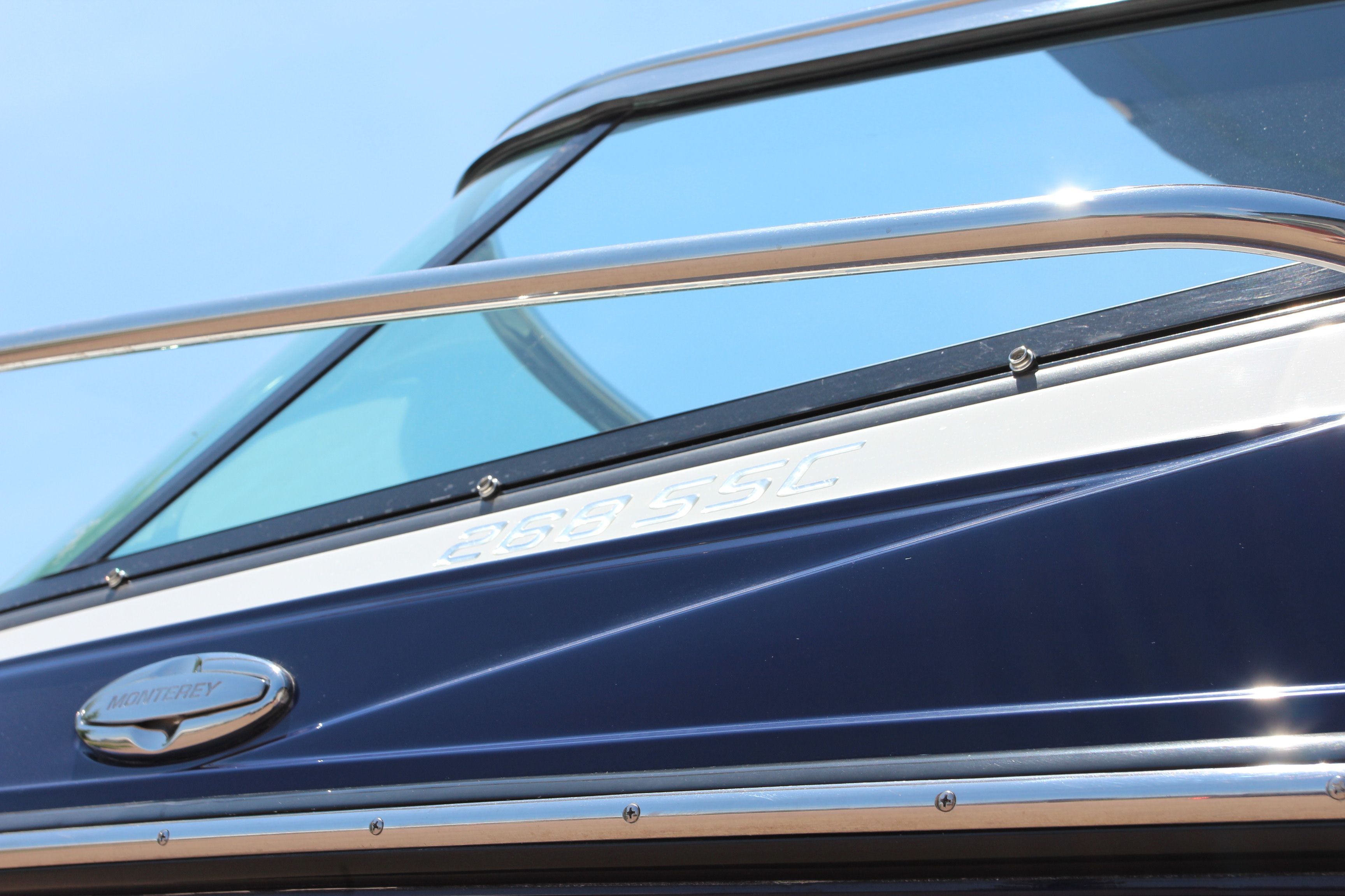Close-up of a 2015 Monterey 268SSC boat.