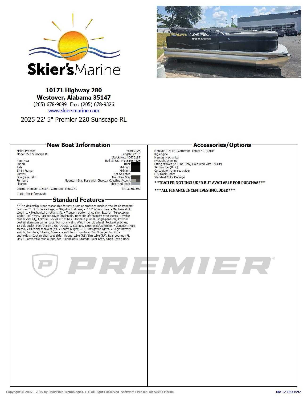 2025 Premier 220 SUNSCAPE RL - 2