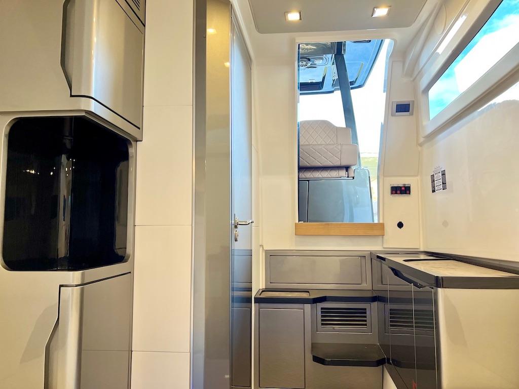 Interior of Schaefer V33 yacht, 2027 model, featuring modern design.