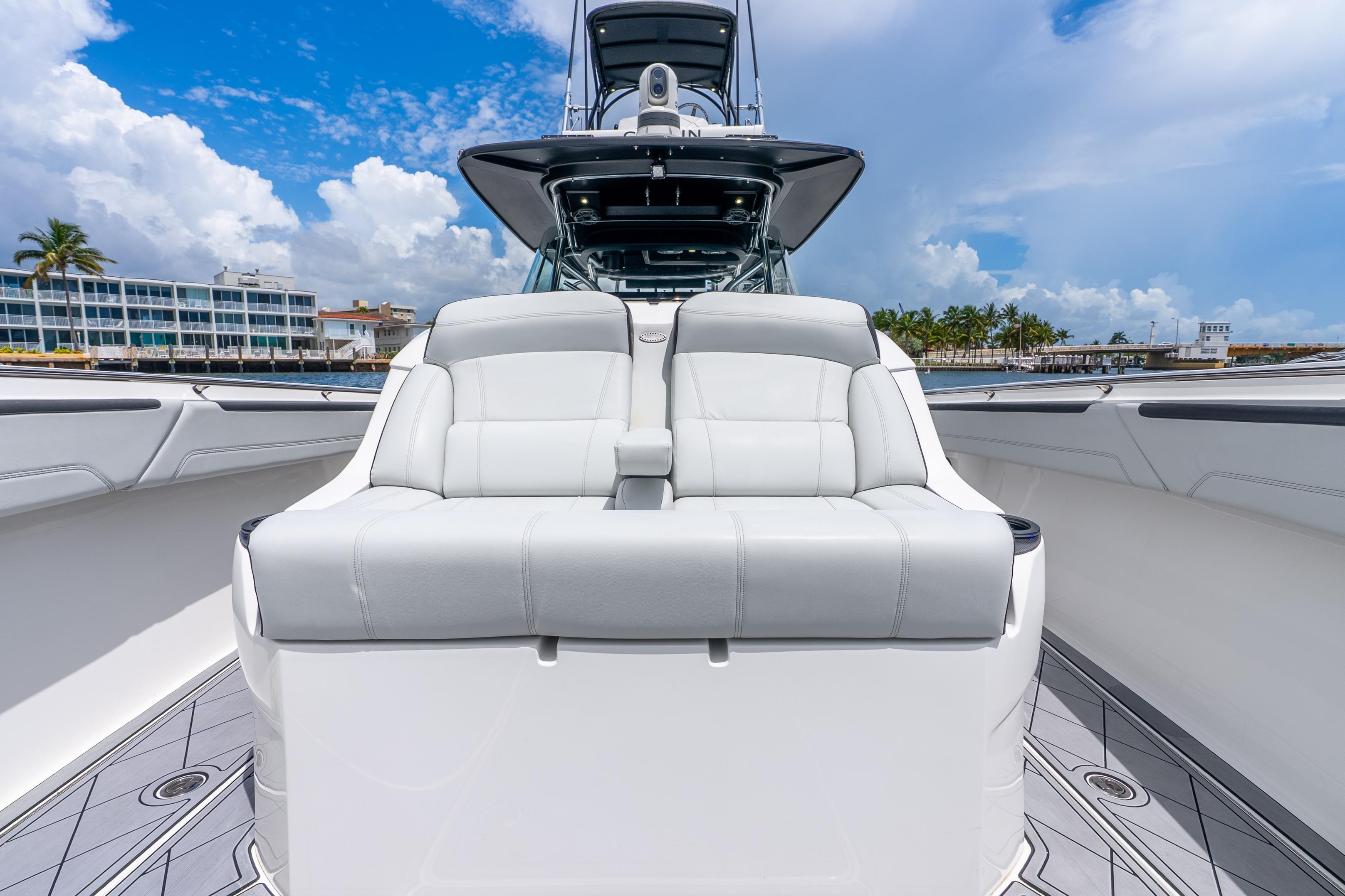 2024 Nor-Tech 452 Super Fish boat with luxurious seating and sleek design.
