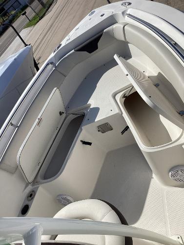 2022 Sailfish 220 CC boat interior with open storage compartments.