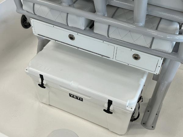 2024 Sea Fox 231 Bay boat with Yeti cooler and storage drawers.