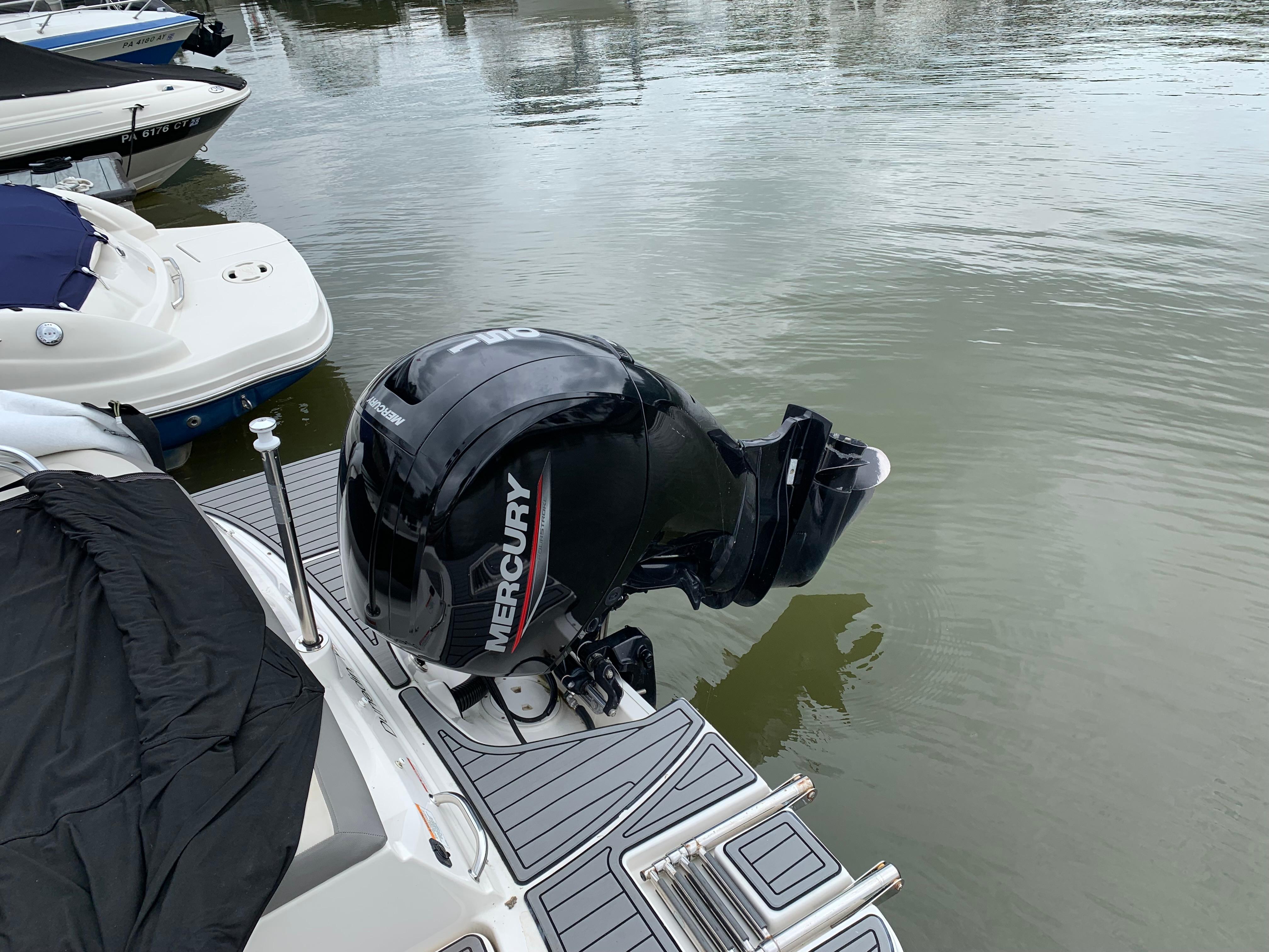 2020 Sea Ray SPX 190 Outboard with Mercury engine docked on calm water.
