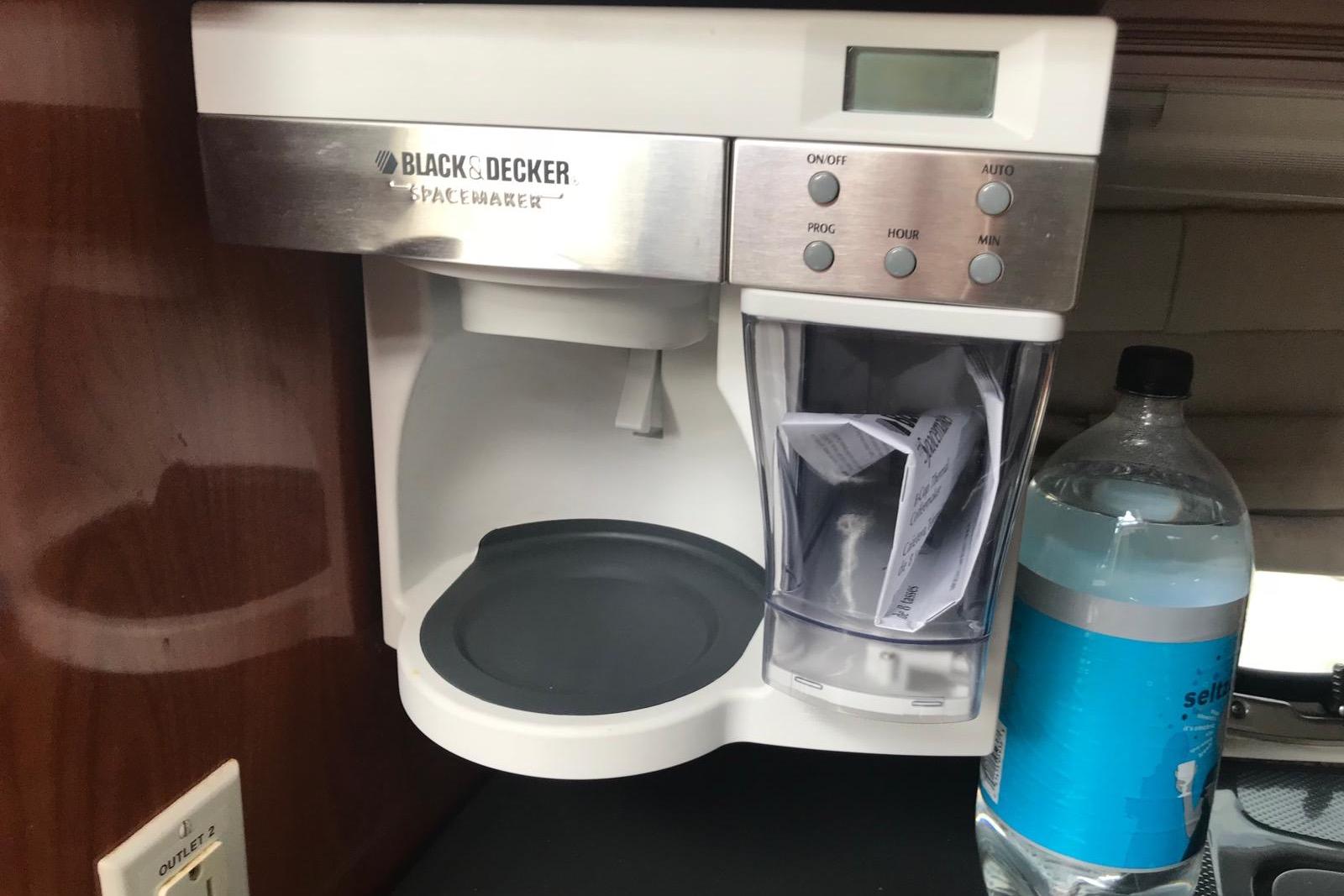 Black & Decker coffee maker in 2007 Doral Intrigue boat kitchen setup.