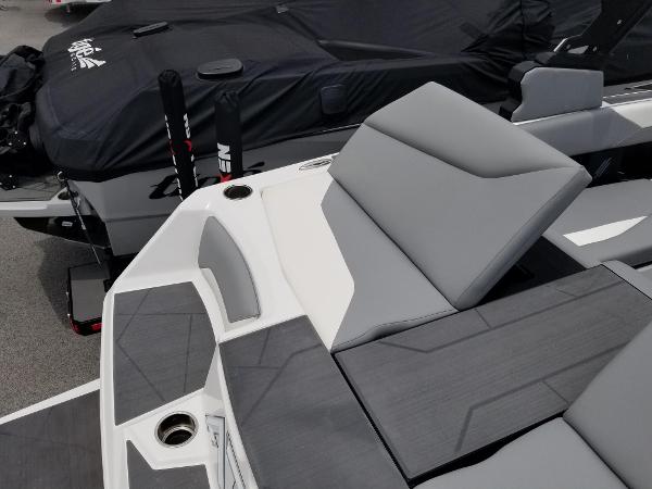 2023 ATX Surf Boats 20 Type-S, sleek gray and white seating area.